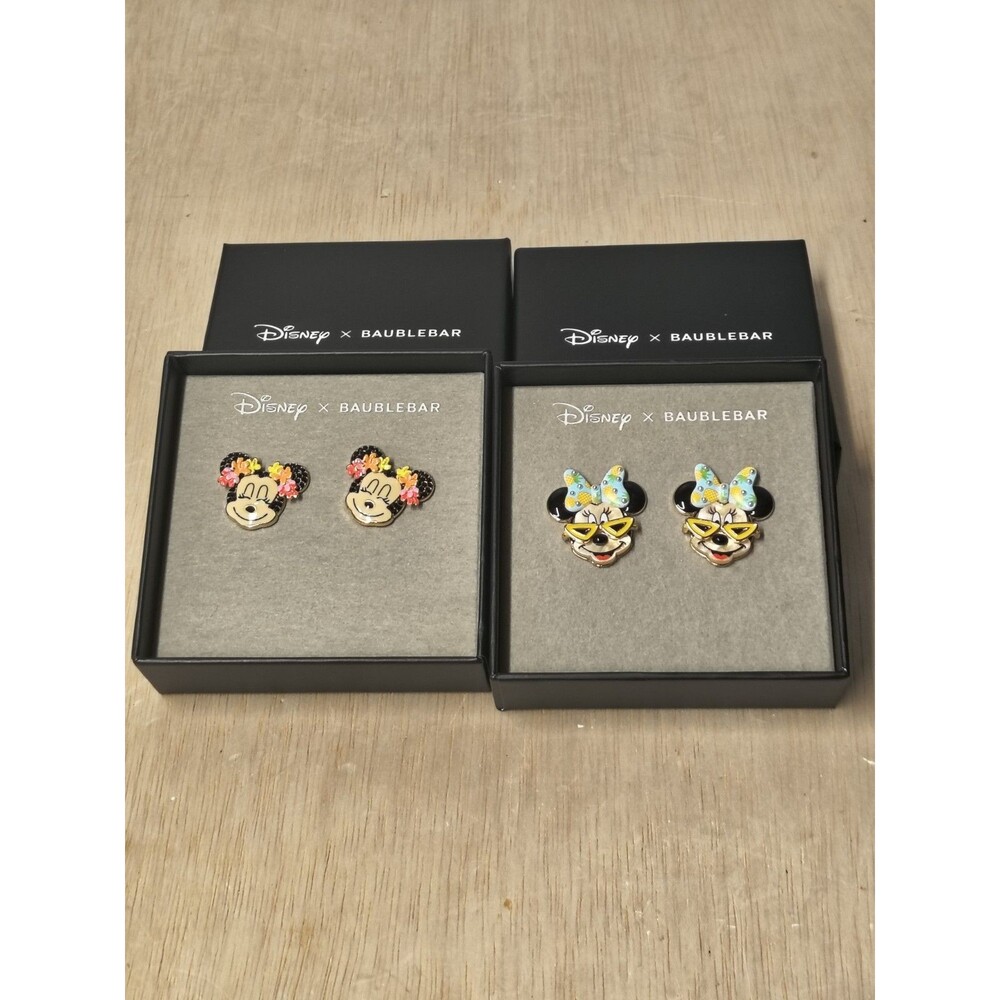 2 Disney X Baublebar Minnie Mouse Flower Bow & Pineapple Bow Stud Earrings